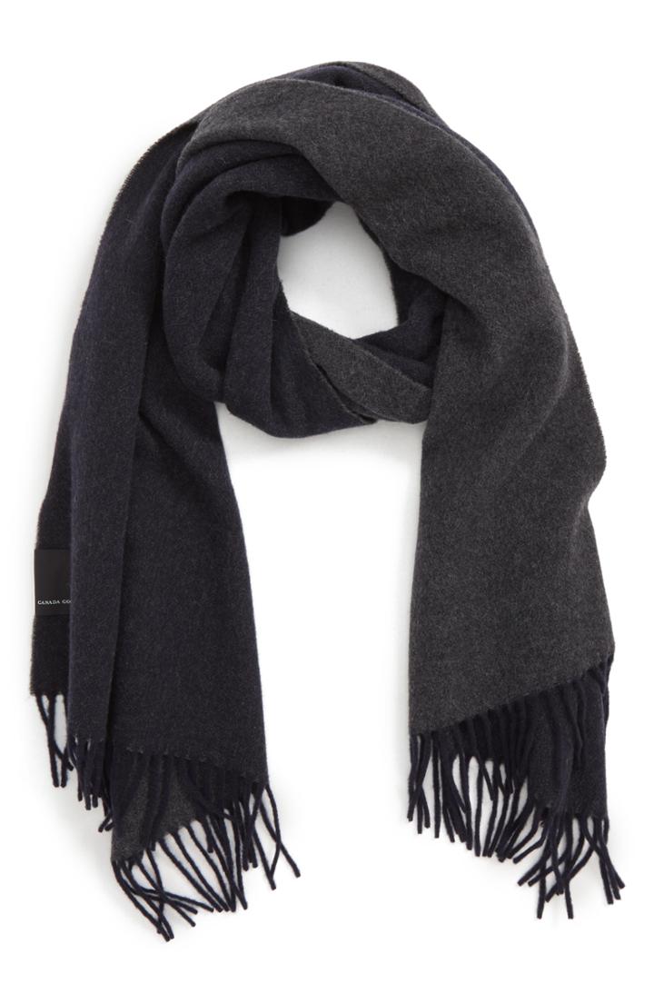 Men's Canada Goose Two-color Woven Wool Scarf, Size - Blue