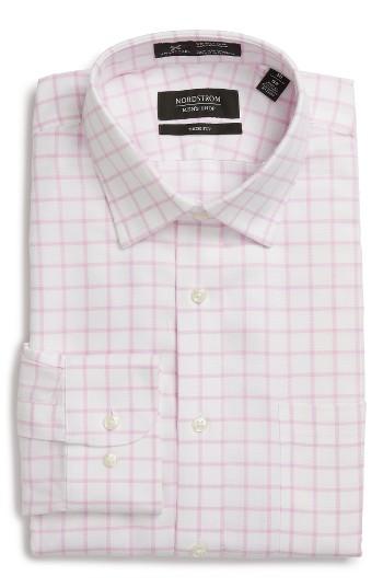 Men's Nordstrom Men's Shop Smartcare(tm) Trim Fit Check Dress Shirt 34/35 - Pink
