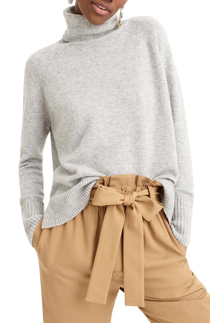 Women's J.crew Side Slit Supersoft Turtleneck Sweater, Size - Grey