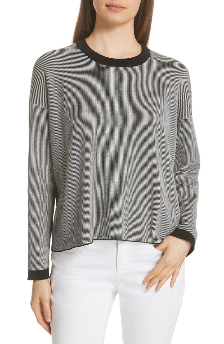 Women's Eileen Fisher Ringer Crewneck Stripe Top - Black