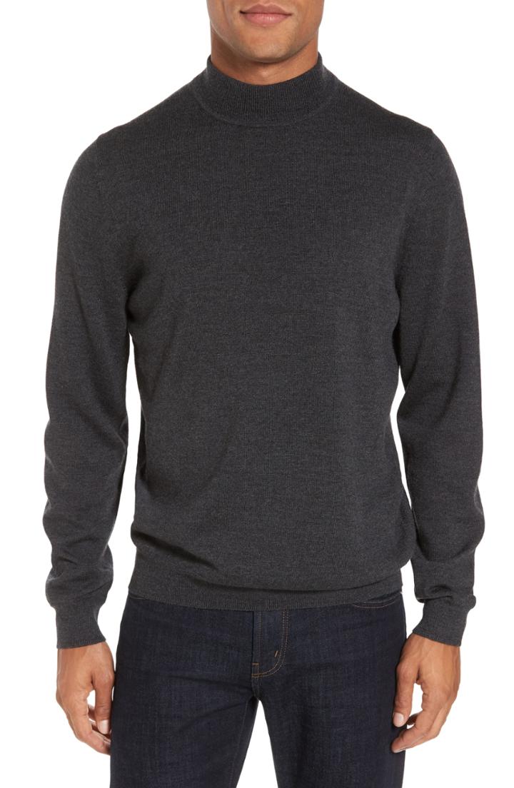 Men's Nordstrom Men's Shop Mock Neck Merino Wool Sweater, Size - Grey