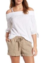 Women's Caslon Tie Sleeve Cold Shoulder Top - White