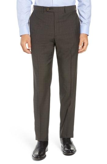 Men's John W. Nordstrom Torino Traditional Fit Flat Front Plaid Wool Trousers - Beige