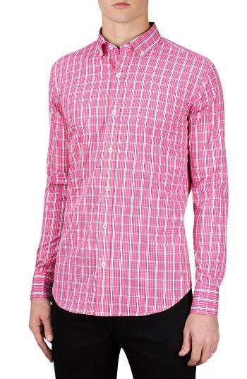 Men's Bugatchi Classic Fit Grid Print Sport Shirt - Pink