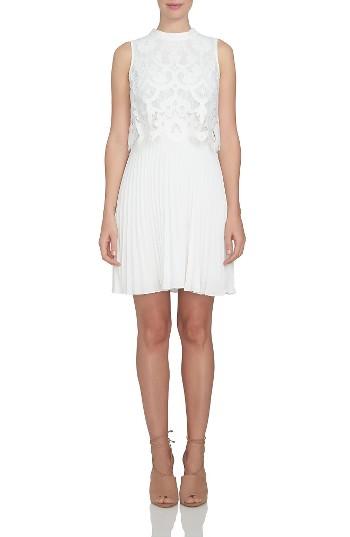 Women's Cece Pleat Chiffon & Lace Popover Dress