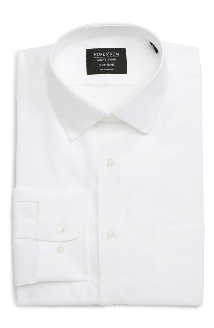 Men's Nordstrom Men's Shop Traditional Fit Non-iron Dress Shirt .5 - 32/33 - White