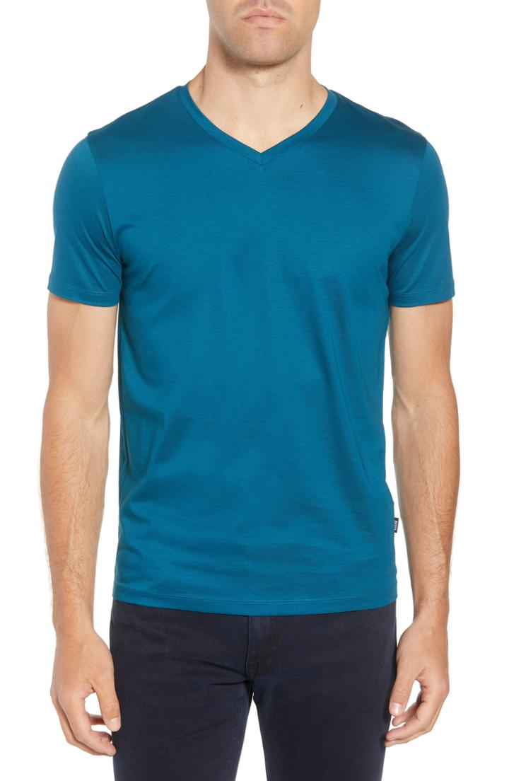 Men's Boss Teal Slim Fit V-neck T-shirt