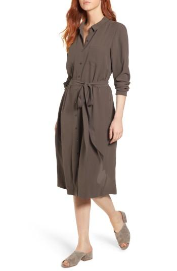 Women's Eileen Fisher Silk Georgette Crepe Shirtdress, Size - Grey