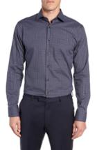 Men's Nordstrom Men's Shop Trim Fit Non-iron Plaid Dress Shirt - 34/35 - Blue