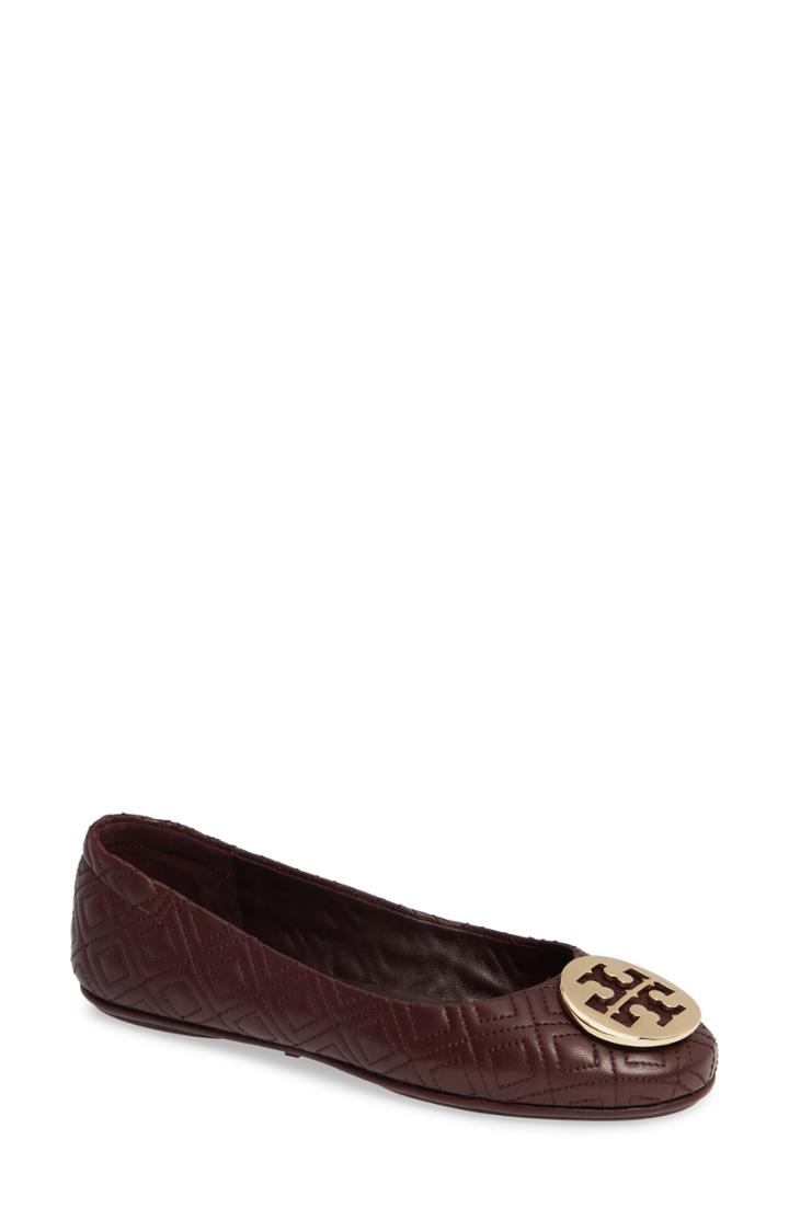 Women's Tory Burch Quilted Minnie Flat M - Burgundy