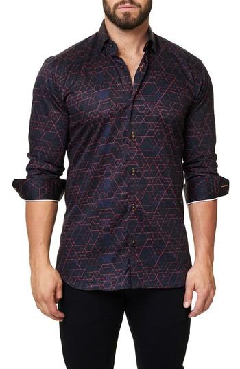 Men's Maceoo Trim Fit Geo Print Sport Shirt (xl) - Black