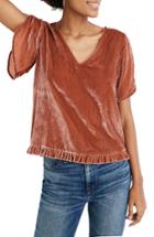 Women's Madewell Ruffle Tulip Sleeve Velvet Top - Red
