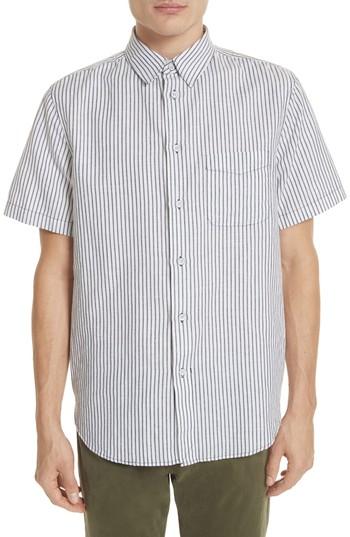 Men's Rag & Bone Stripe Short Sleeve Sport Shirt - White