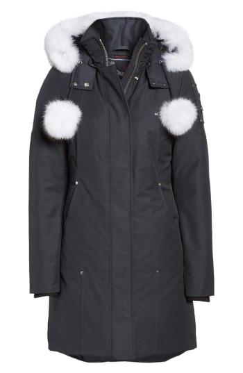 Women's Moose Knuckles 'stirling' Down Parka With Genuine Fox Fur Trim - Blue