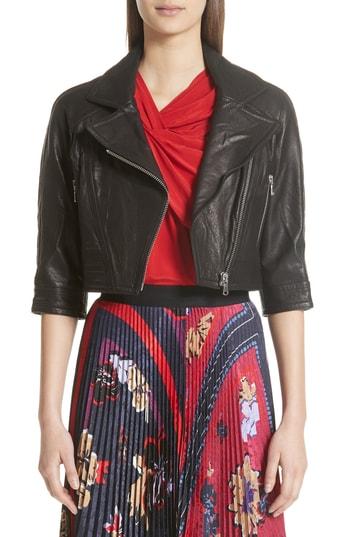 Women's Yigal Azrouel Crop Leather Moto Jacket - Black