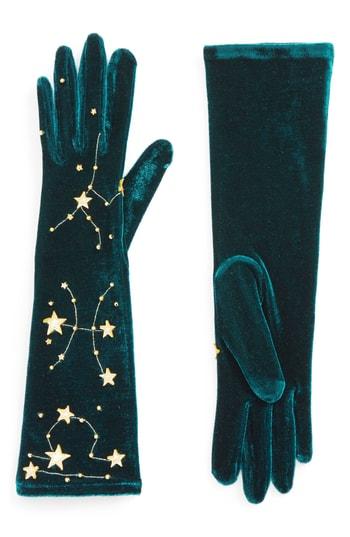 Women's Agnelle Constellations Velvet Gloves, Size - Yellow