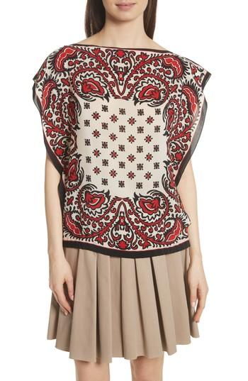 Women's Red Valentino Scarf Print Silk Top Us / 38 It - Red
