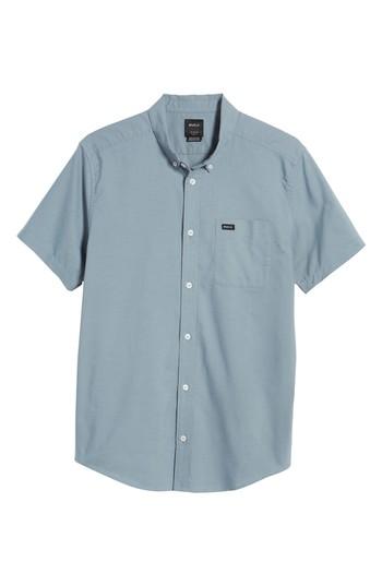 Men's Rvca 'that'll Do' Slim Fit Short Sleeve Oxford Shirt - Brown