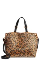 Street Level Leopard Print Faux Calf Hair Tote -