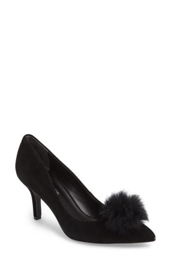 Women's Charles By Charles David Sadie Genuine Rabbit Fur Pom Pump .5 M - Black