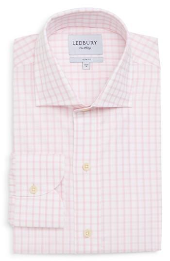 Men's Ledbury Armett Trim Fit Windowpane Dress Shirt - Pink