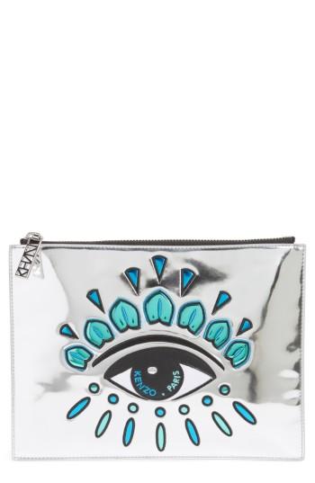 Women's Kenzo Icons Eye Faux Leather Pouch - Metallic