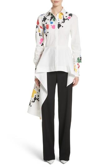 Women's Oscar De La Renta Paint Splatter Asymmetrical Poplin Shirt - White