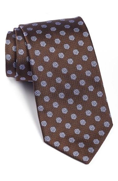 Men's Eton Floral Medallion Silk Tie, Size - Brown