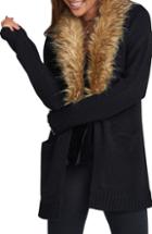 Women's Show Me Your Mumu Roadie Open Cardigan With Faux Fur Trim - Black