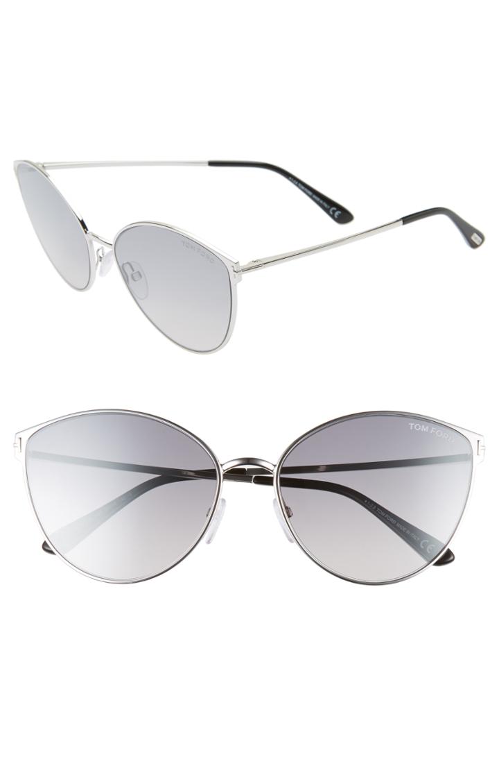 Women's Tom Ford Zeila 60mm Mirrored Cat Eye Sunglasses - Rhodium/ Black/ Grey Silver