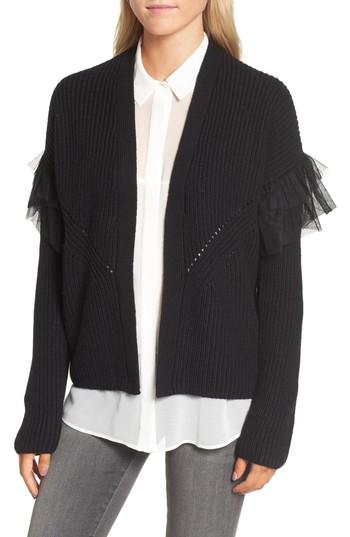 Women's Chelsea28 Tulle Ruffle Cardigan, Size - Black