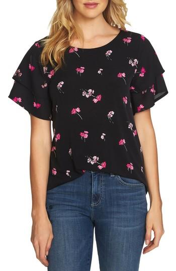 Women's Cece Confetti Tiered Flutter Sleeve Top - Black