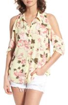 Women's Bp. Print Ruffle Cold Shoulder Top - Yellow