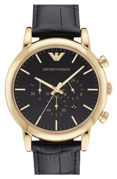 Men's Emporio Armani Leather Strap Watch, 46mm