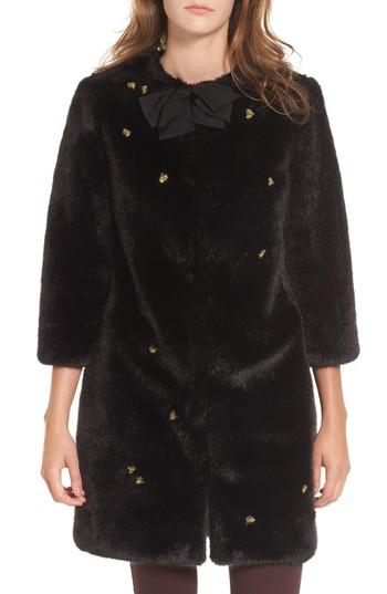 Women's Ted Baker London Bee Embellished Faux Fur Coat