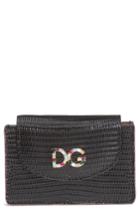 Women's Dolce & Gabbana Crystal Logo Embossed Leather Wallet - Black