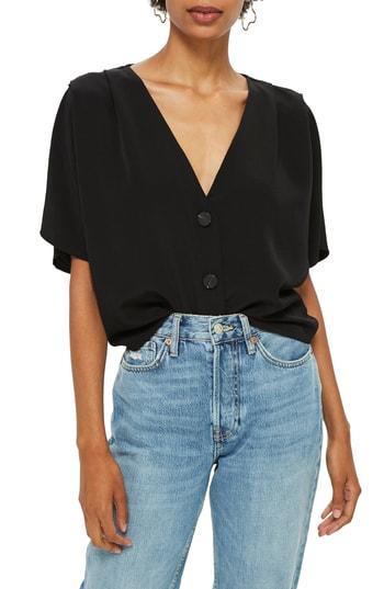 Women's Topshop Pleat Shoulder Blouse Us (fits Like 2-4) - Black