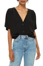 Women's Topshop Pleat Shoulder Blouse Us (fits Like 2-4) - Black