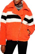 Women's Topshop Spice Borg Biker Jacket Us (fits Like 0) - Orange