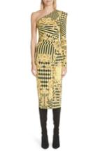 Women's Versace Mixed Print One Shoulder Dress Us / 40 It - Yellow