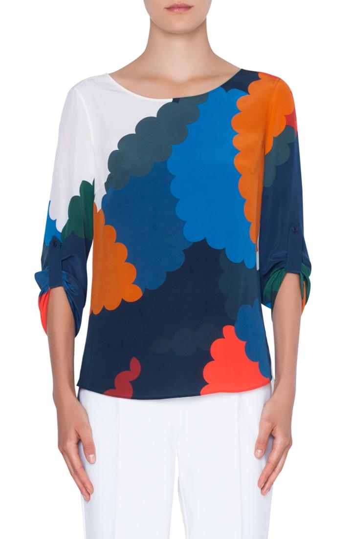 Women's Akris Punto Nuvola Print Silk Blouse - Blue