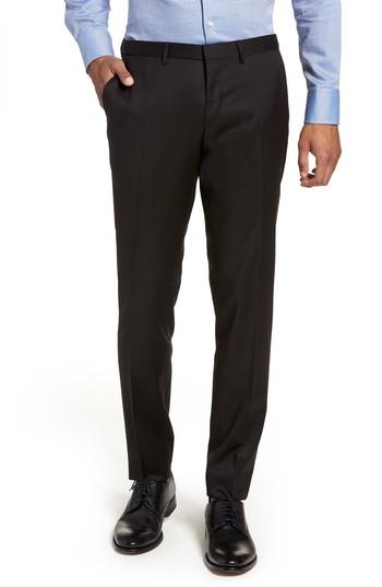 Men's Boss Wave Cyl Flat Front Solid Wool Trousers