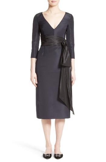 Women's Oscar De La Renta Silk Moire Cocktail Dress