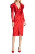 Women's Jonathan Simkhai Ruched Satin Midi Dress - Red
