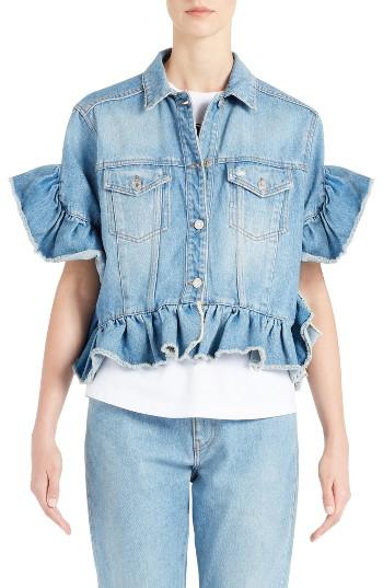 Women's Msgm Ruffle Trim Crop Jean Jacket