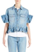 Women's Msgm Ruffle Trim Crop Jean Jacket