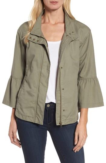 Petite Women's Caslon Flare Sleeve Utility Jacket P - Green