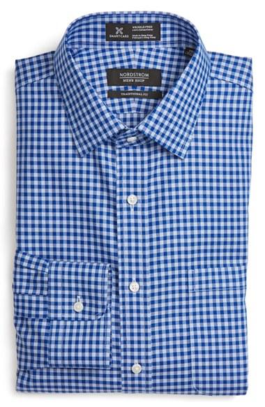 Men's Nordstrom Men's Shop Smartcare(tm) Traditional Fit Check Dress Shirt .5 36 - Blue
