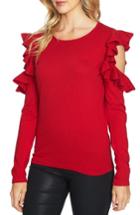 Women's Cece Ruffled Cold Shoulder Sweater, Size - Red