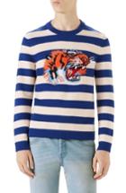 Men's Gucci Stripe Tiger Wool Crewneck Sweater - Black